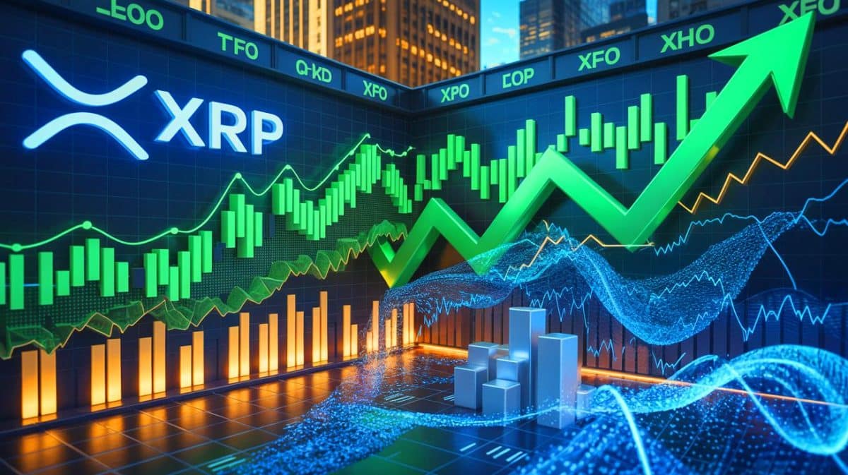 Illustration de l'ascension du prix du XRP soutenue par l'ETF Ripple et l'activité accrue des futures.