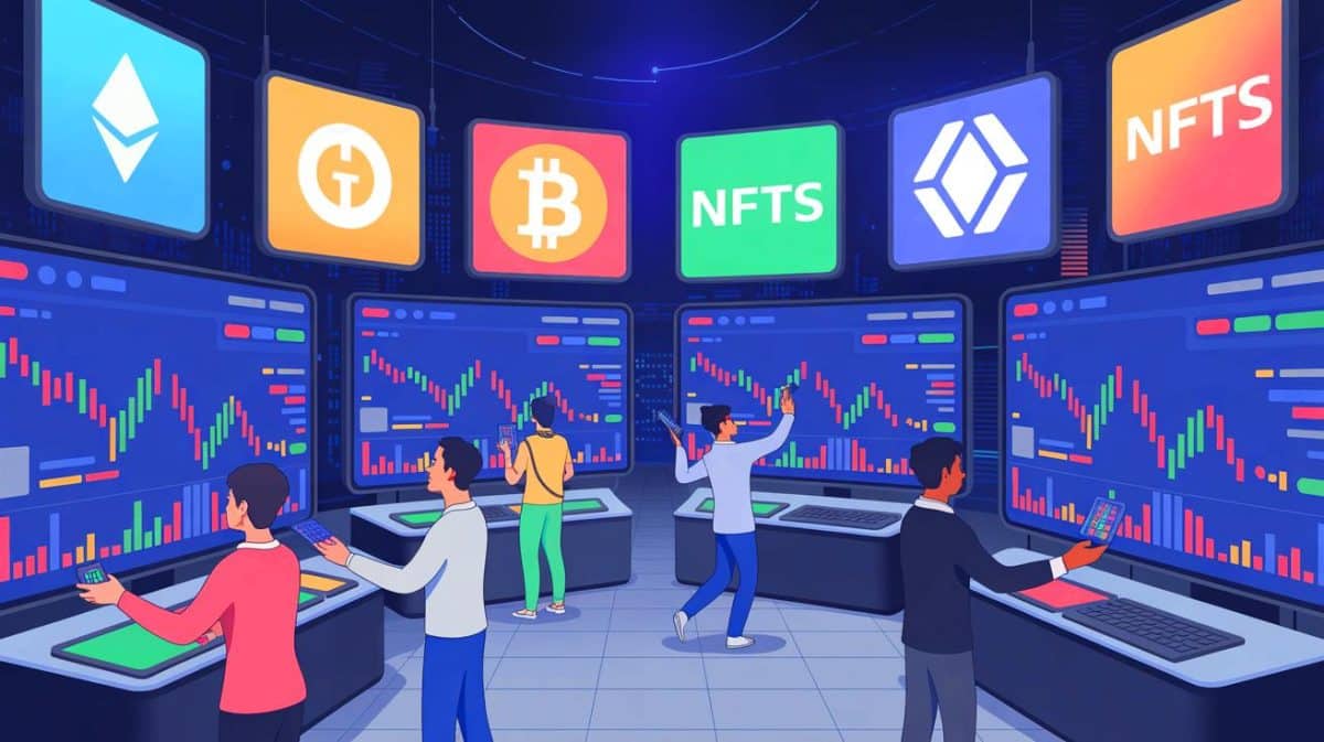 Illustration de la fluctuation des ventes de NFT et des performances contrastées des collections sur le marché.