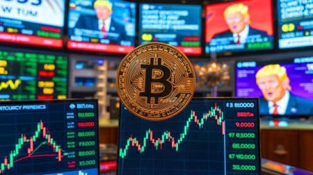 Illustration de la stabilité du bitcoin malgré les déclarations économiques et militaires de Donald Trump.
